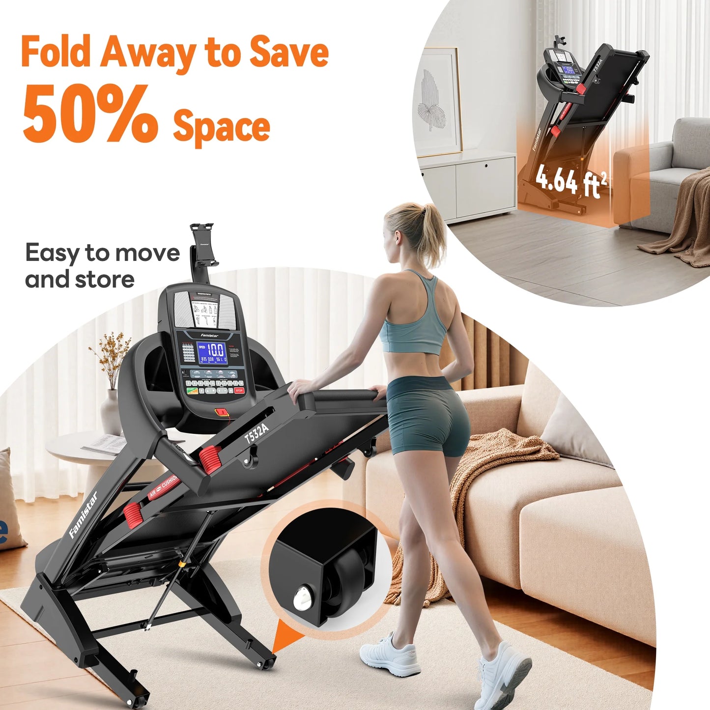 5.1HP Folding Treadmill for Home with 20% Auto Incline, 300-400 LB Capacity, Portable Foldable Treadmill, FREE APP Control, Adjustable Tablet Holder,12Mph Speed,71 Programs,Knee Straps Gift