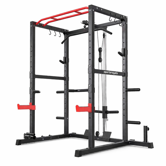 Power Cage,1200Lbs Multi-Function Power Rack with Adjustable Cable Crossover System Weight Cage for Home Gym,Red