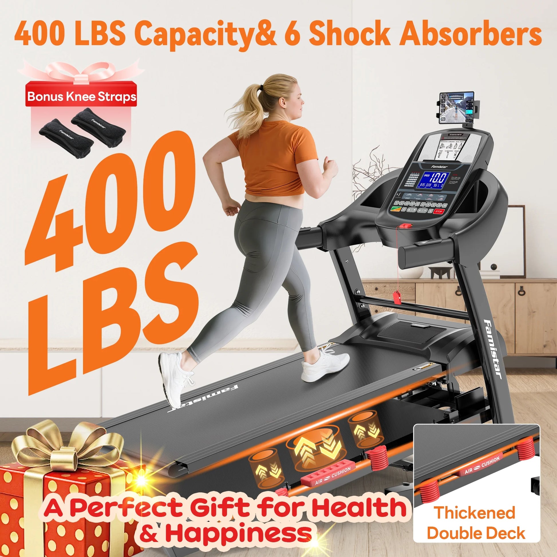 5.1HP Folding Treadmill for Home with 20% Auto Incline, 300-400 LB Capacity, Portable Foldable Treadmill, FREE APP Control, Adjustable Tablet Holder,12Mph Speed,71 Programs,Knee Straps Gift